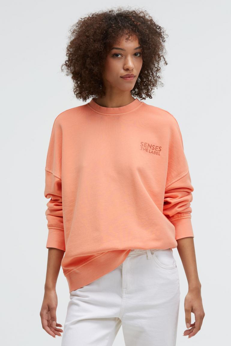 SWEATSHIRT STAR:LIGHT MIT GEWASCHENER OPTIK UND BACKPRINT VON SENSES IN PEACH NECTAR MZ#00951 Mode-Zauber