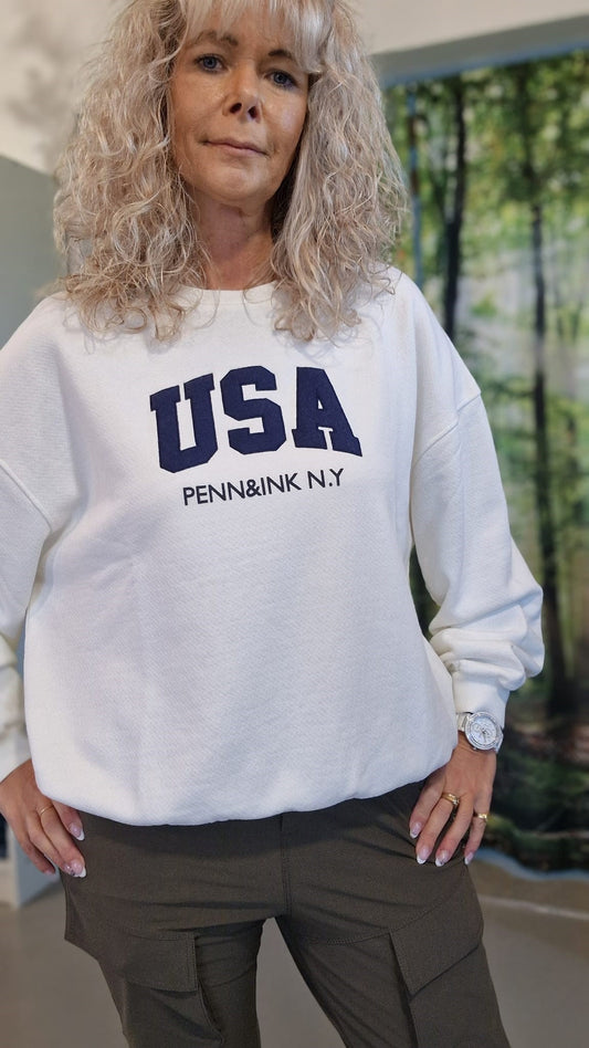 SWEATER PRINT W24T1127LTD VON PENN & INK IN ECRU NAVY MZ#00638 Mode-Zauber