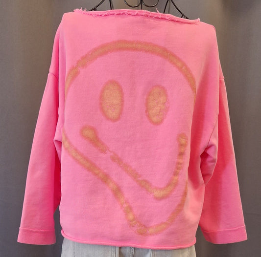 SWEATSHIRT NIKITA SMILEY VON OUTRYGHT IN NEON PINK MZ#00684 Mode-Zauber