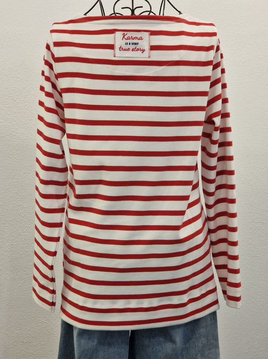 SHIRT U-BOOT VON THESHIRT PROJECT IN CREAM WHITE MIT ROTEN STREIFEN  MZ#00693
